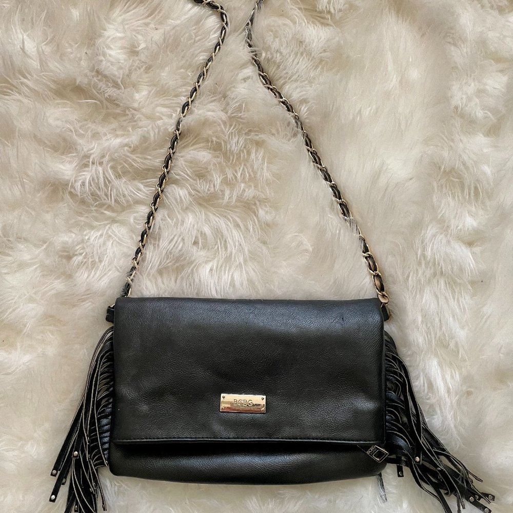 Leather BCBG crossbody bag with fringe, light use